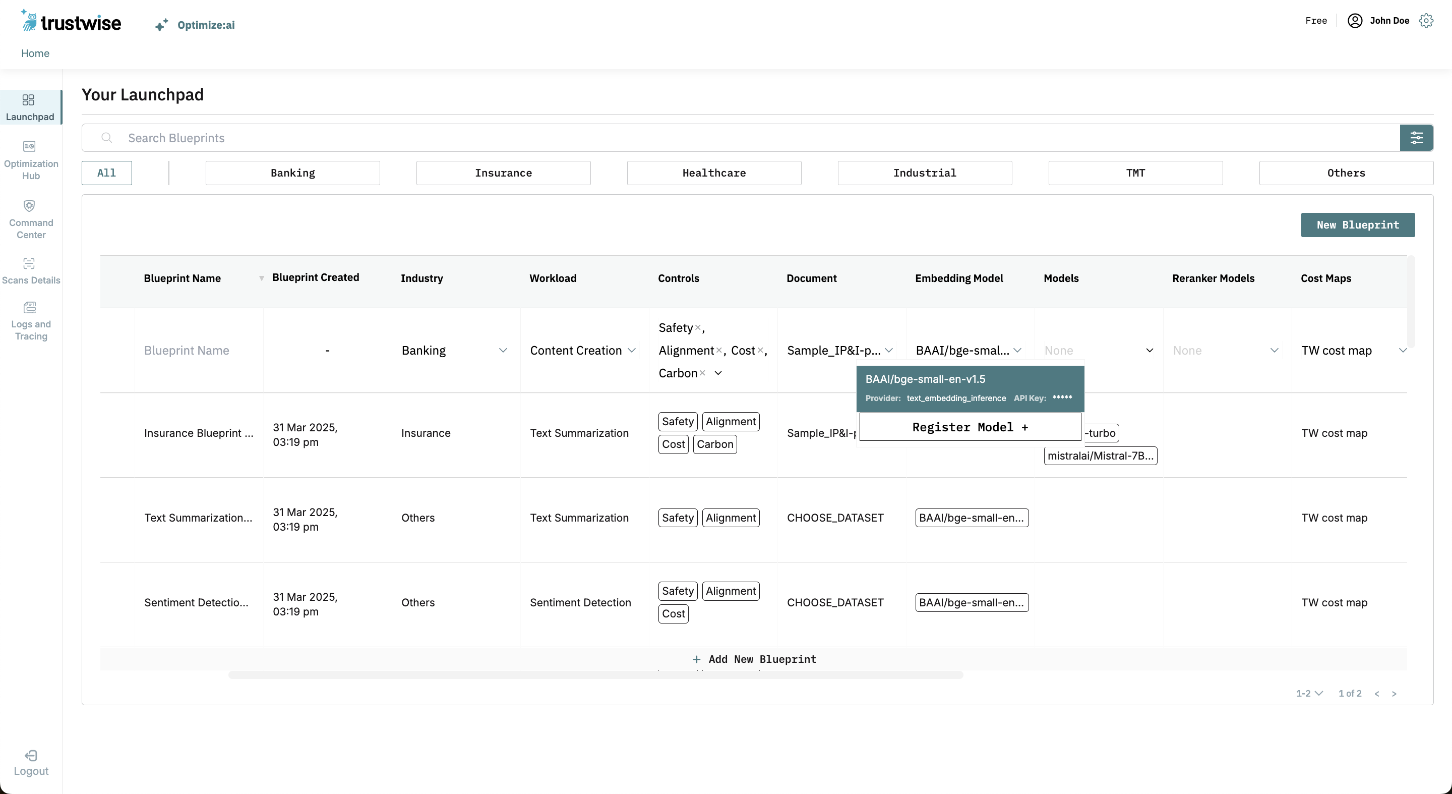 Embedding model name