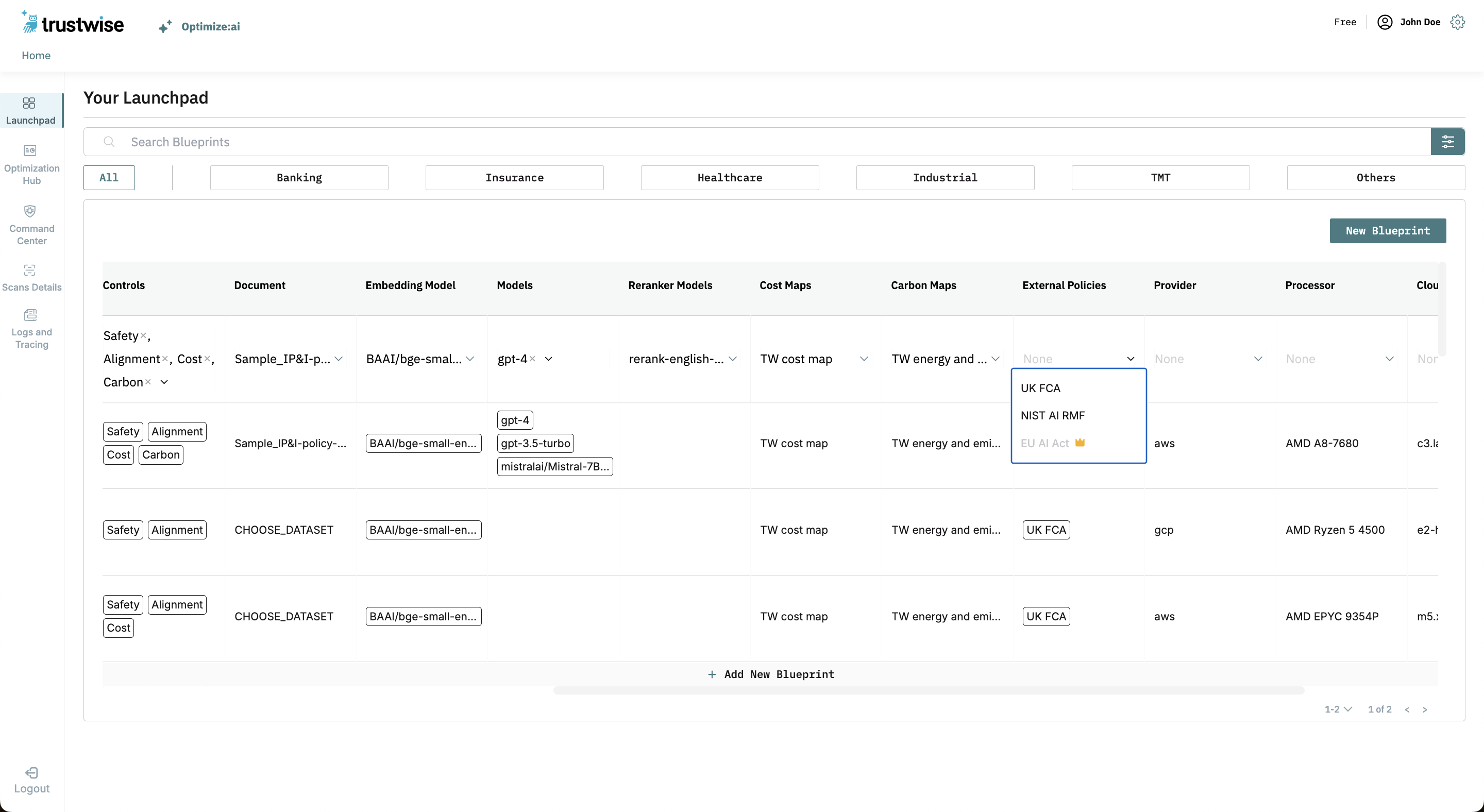 External policies dropdown