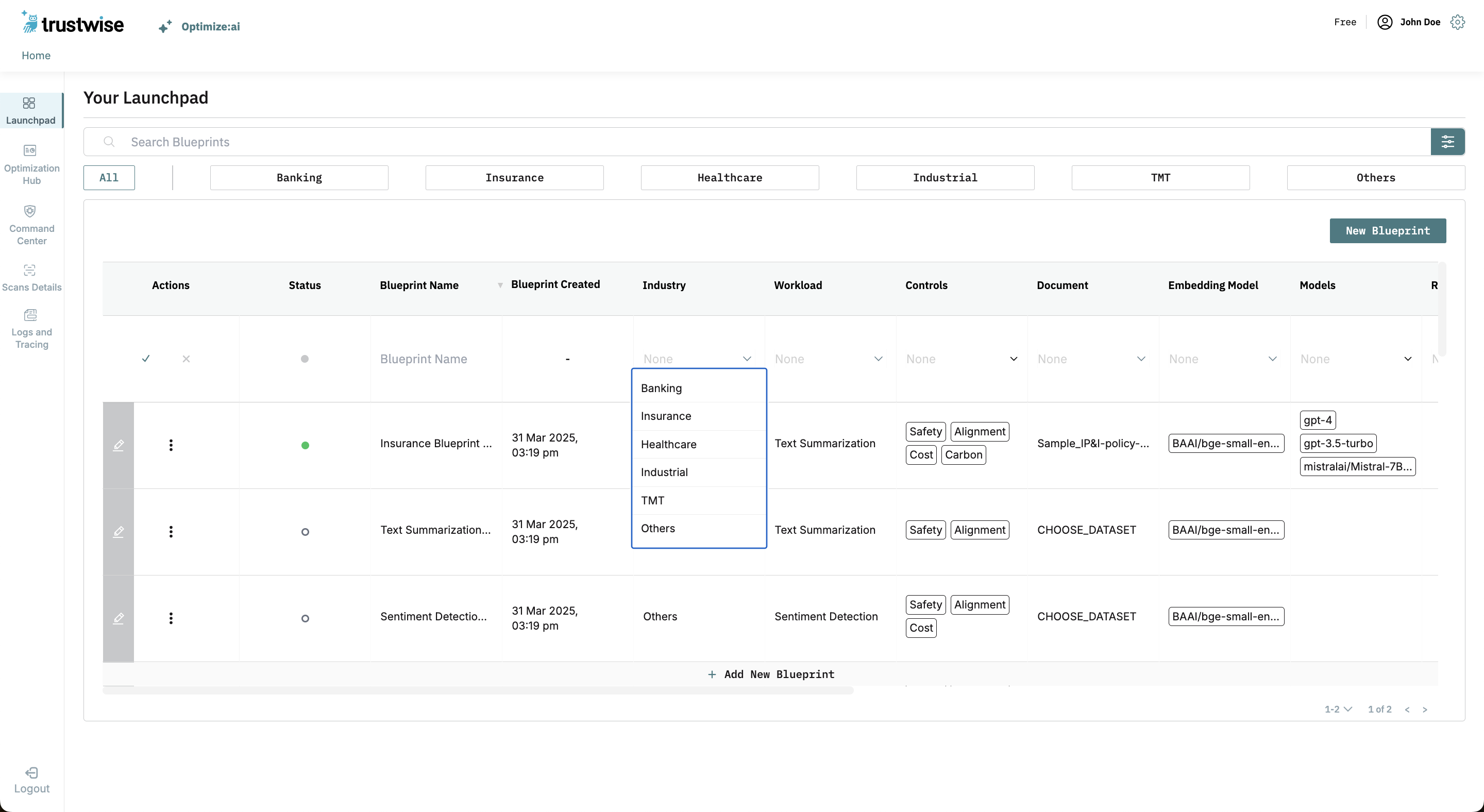 Industry Dropdown box