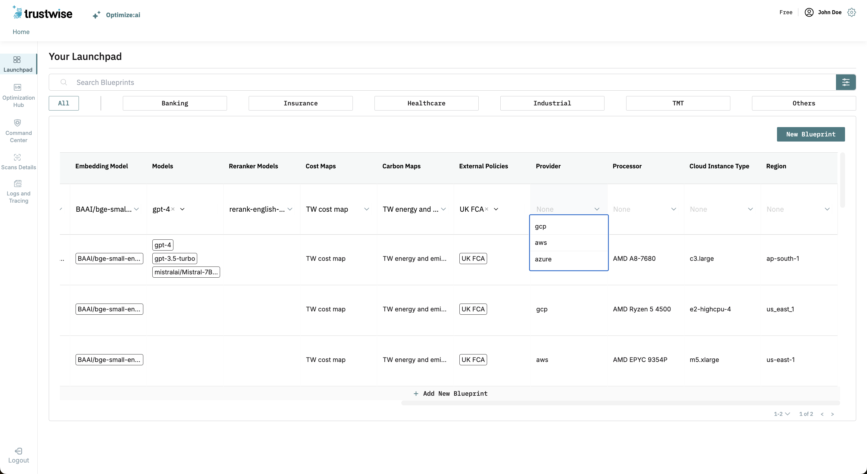 Providers dropdown