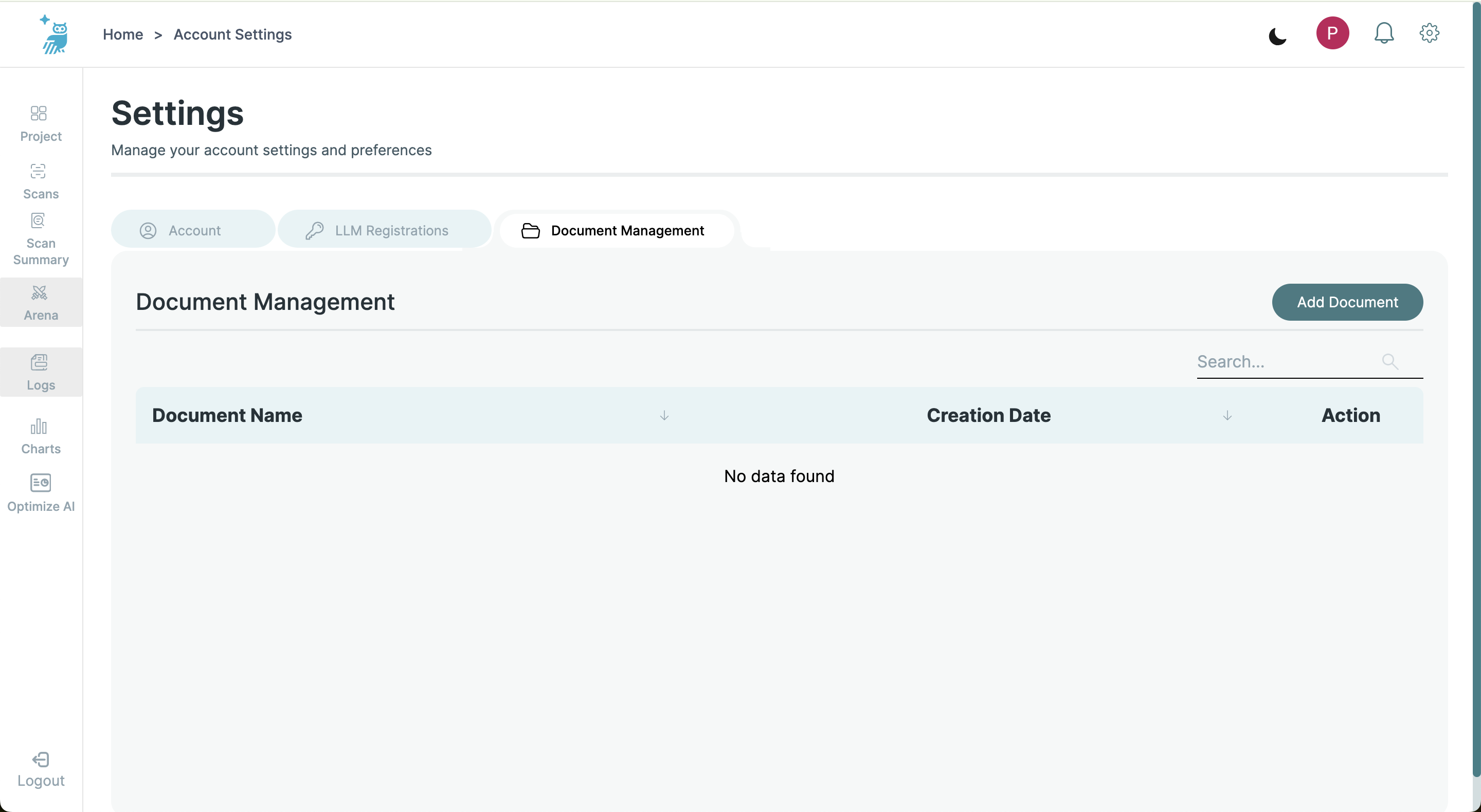 Document Management Page
