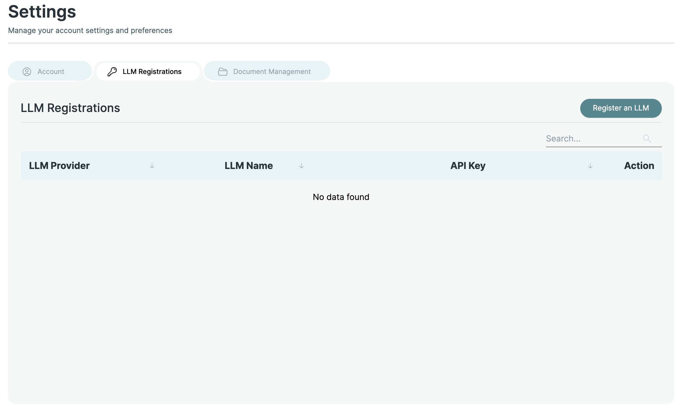LLM Registration Screen