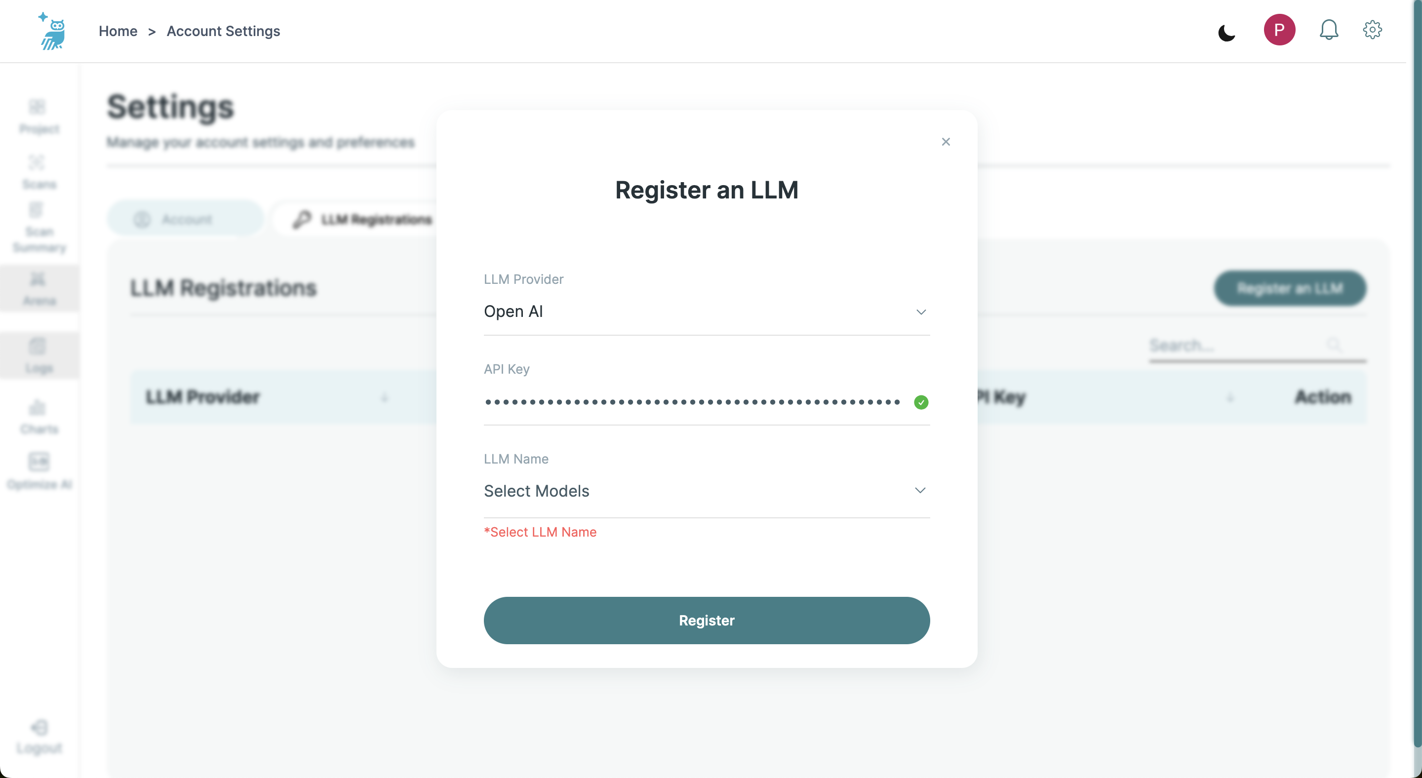 LLM Provider Selection and API key