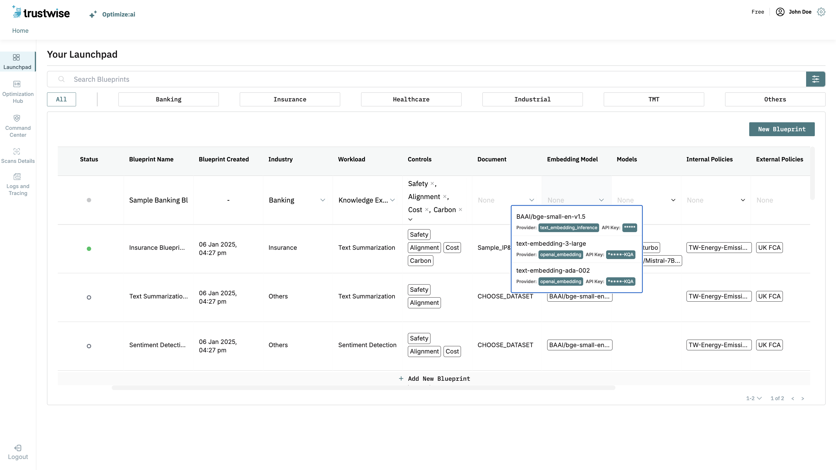 Embedding model name