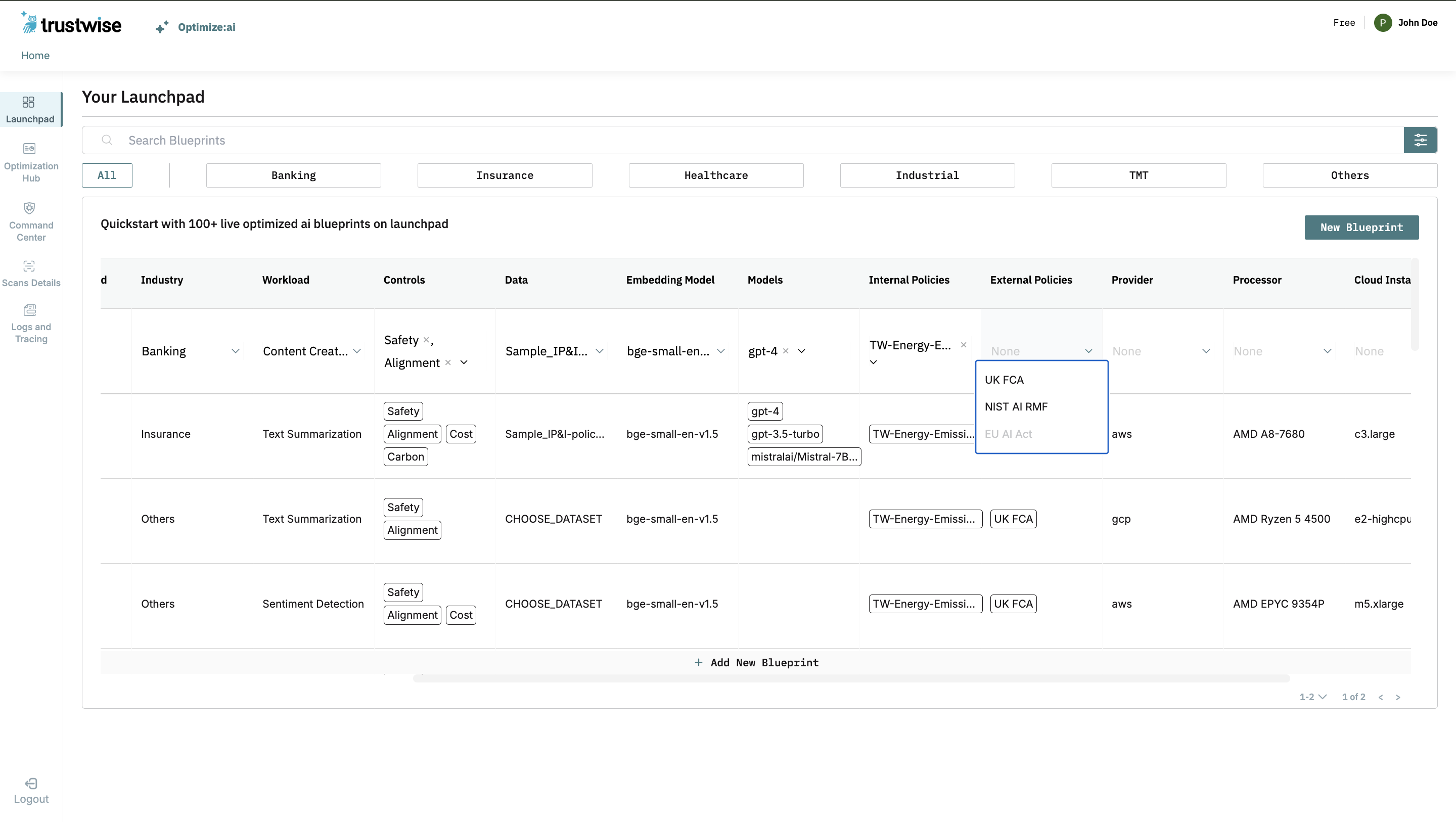 External policies dropdown