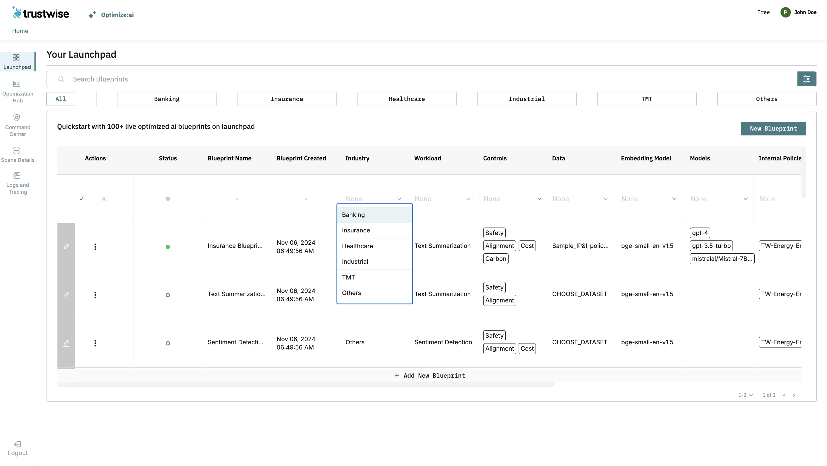 Industry Dropdown box