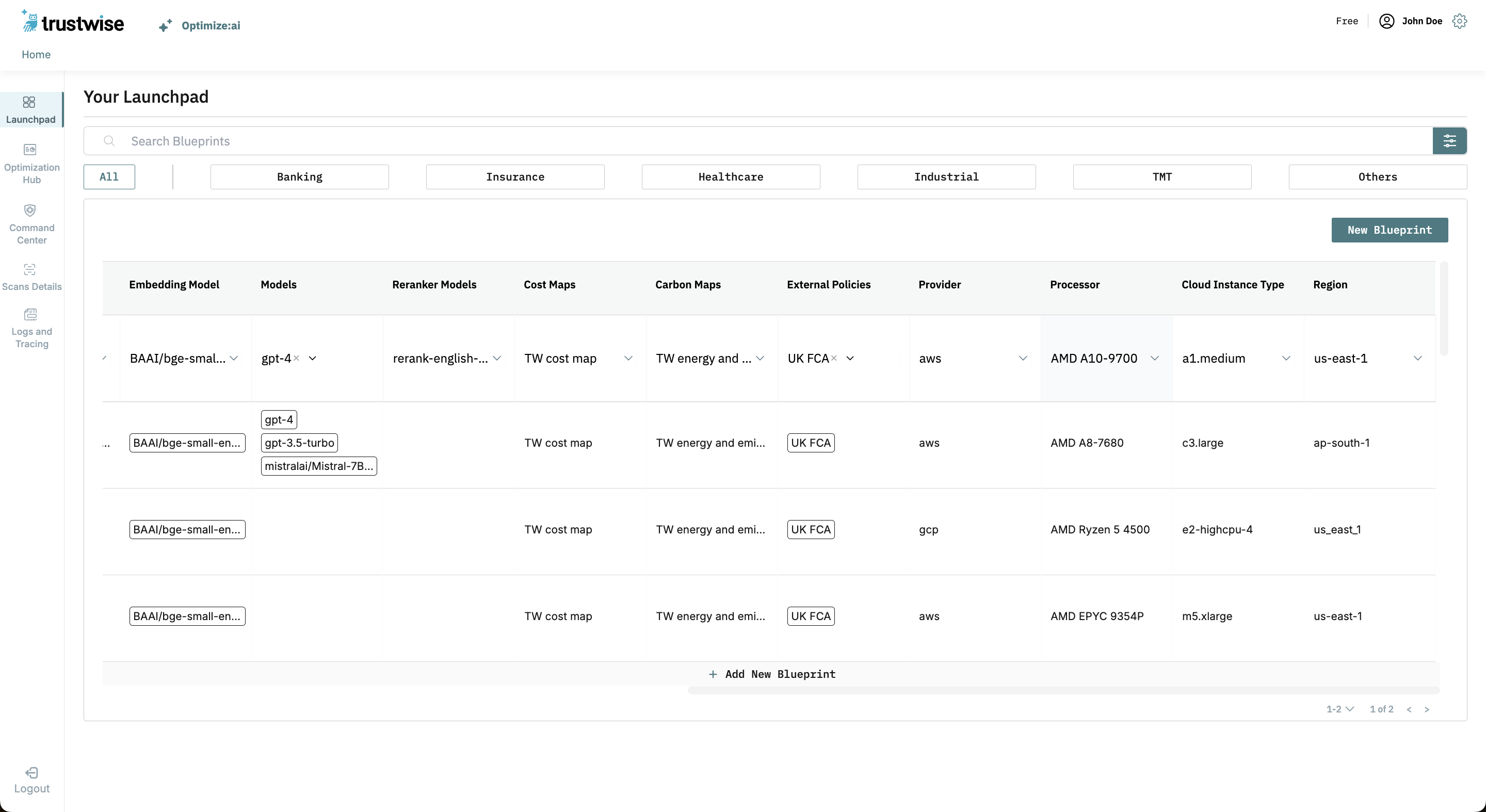 Processor, Cloud Instance Type, and Region dropdowns