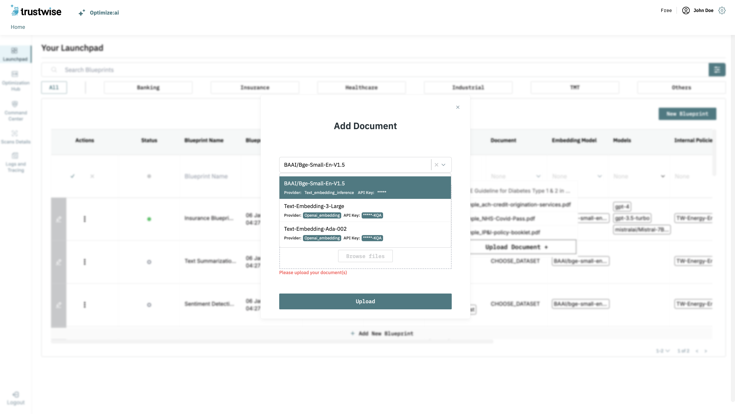 Selecting an Embedding Model for a Document