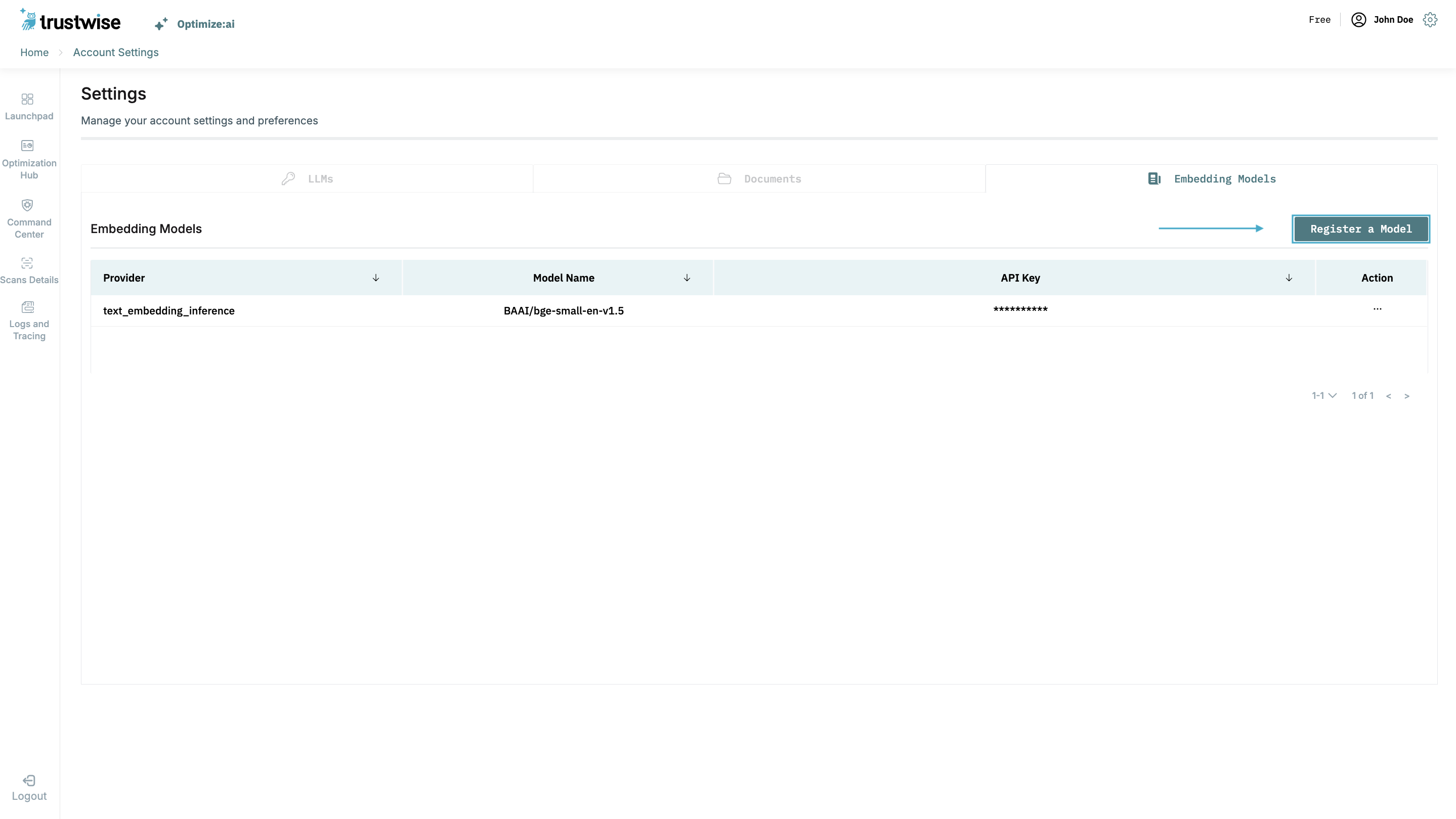 Launchpad Register Embedding Models