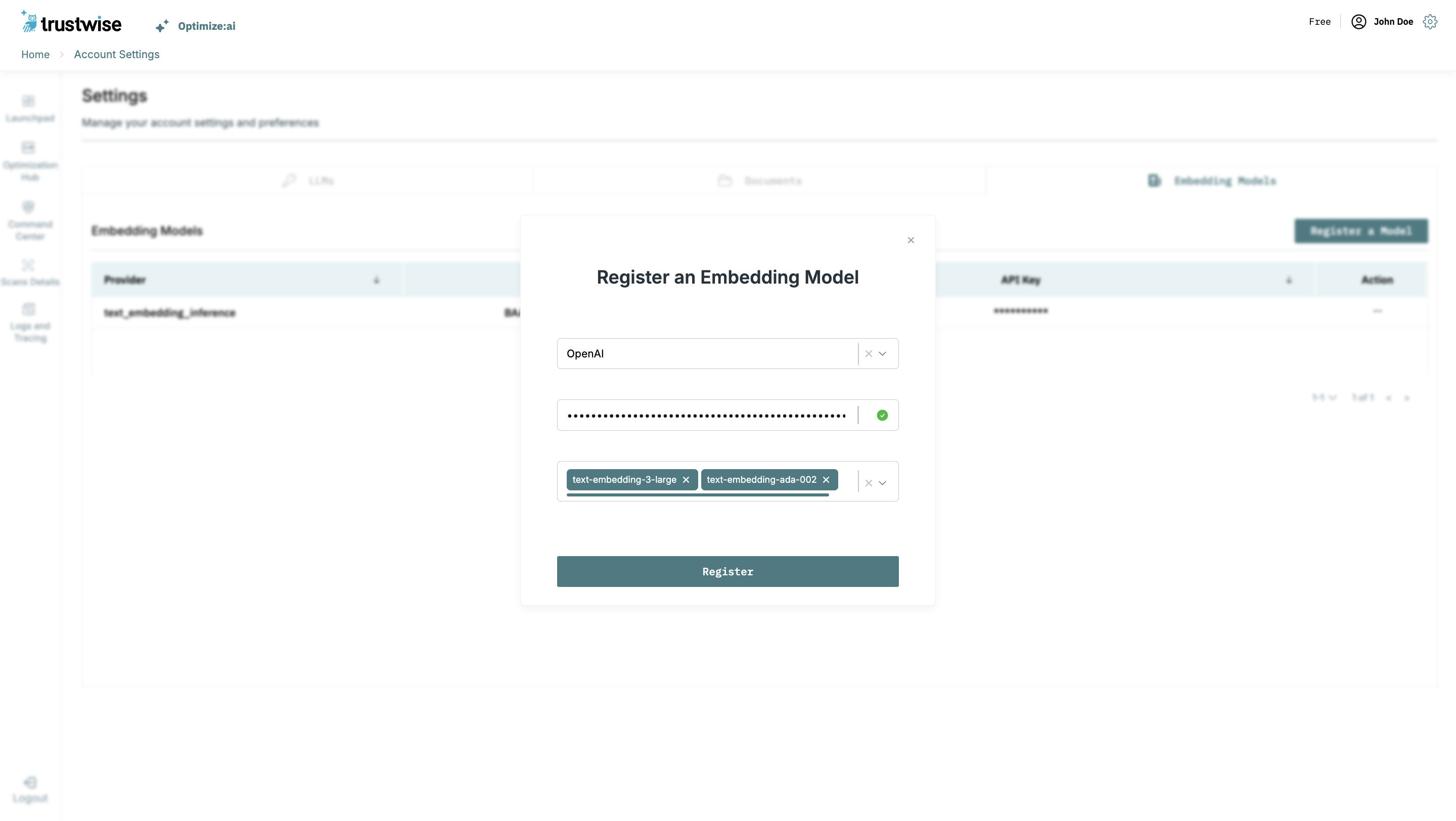 Register OpenAI Embedding Models